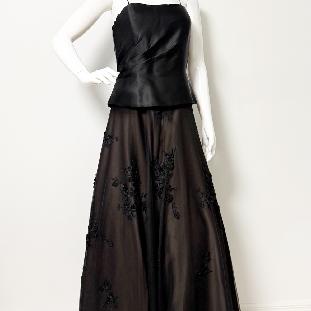 Black Embroidered Tulle Maxi   Elegant Evening Gown, Skinz New York